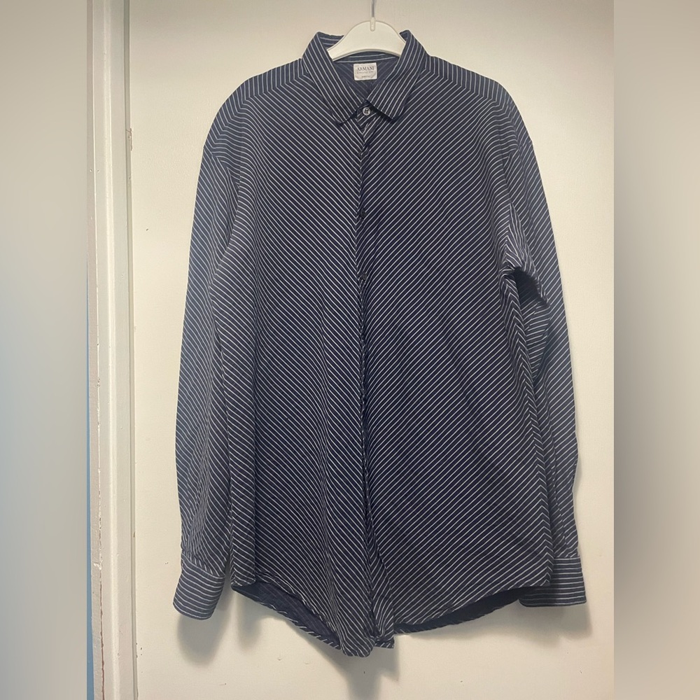Armani Collezioni Navy and White Striped Shirt